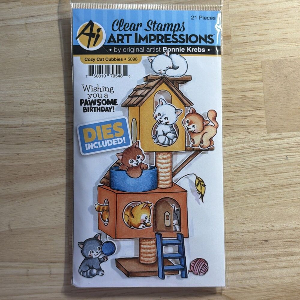 NEW - Art Impressions Clear Stamps and Dies ~ Cozy Cat Cubbies ~ 5098